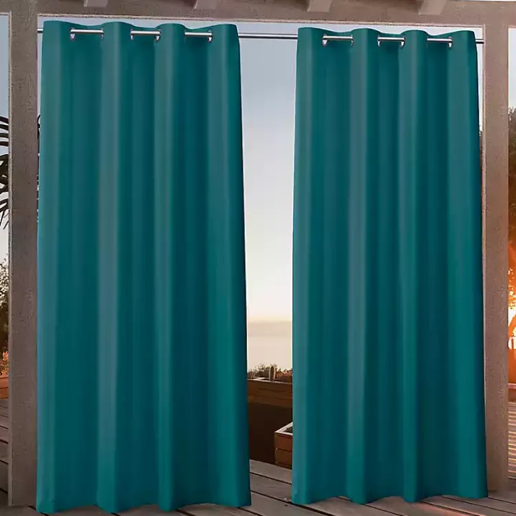 Outdoor Curtains-Kirklands Home Teal Nicole Outdoor Curtain Panel Set, 96 in. Blue