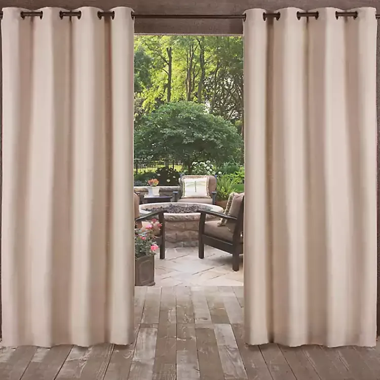 Outdoor Curtains-Kirklands Home Taupe Delano Outdoor Curtain Panel Set, 120 in. Tan