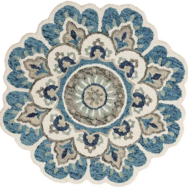 Area Rugs-Kirklands Home Floral Round Edged Area Rug, 6 ft.