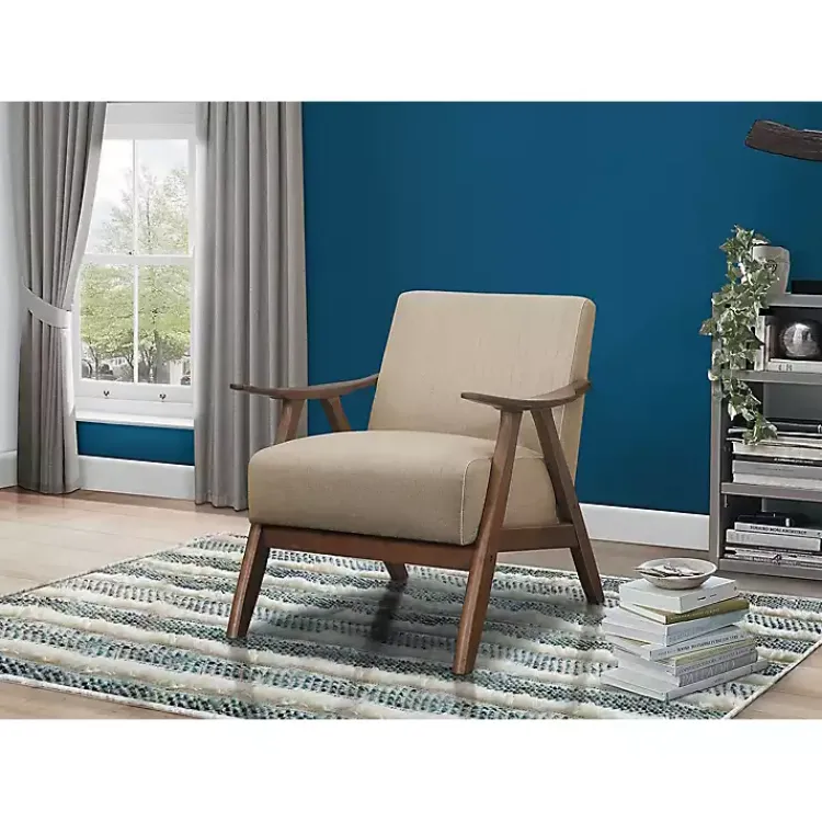 Accent Chairs-Kirklands Home Beige Mid-Century Hazel Wood Frame Accent Chair Tan