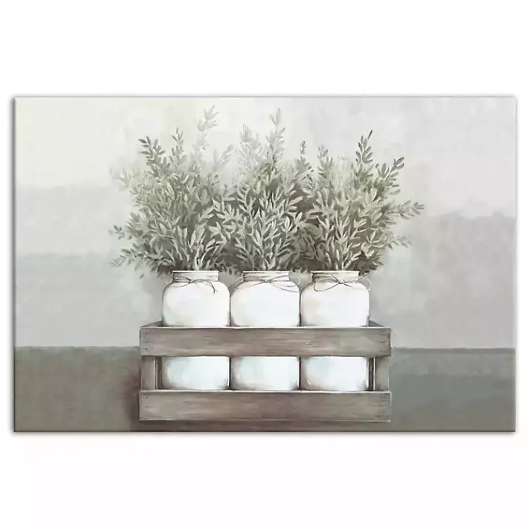 Canvas Art-Kirklands Home Horizontal Mason Jar Greenery Canvas Art Print Multi
