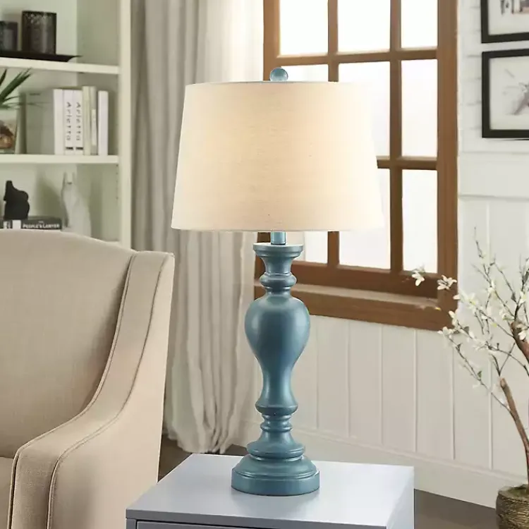 Table Lamps-Kirklands Home Distressed Turquoise Antique Table Lamp Ivory