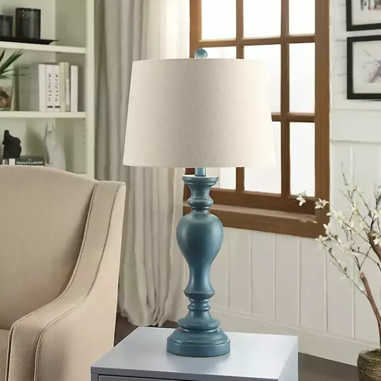 Table Lamps-Kirklands Home Distressed Turquoise Antique Table Lamp Ivory