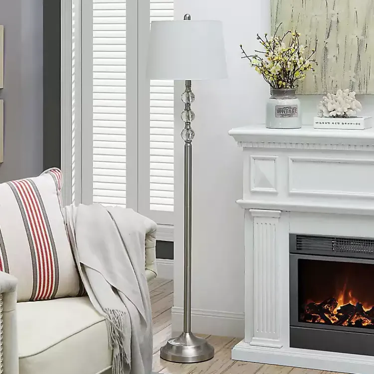Floor Lamps-Kirklands Home Crystal Spheres Brushed Nickel Floor Lamp White
