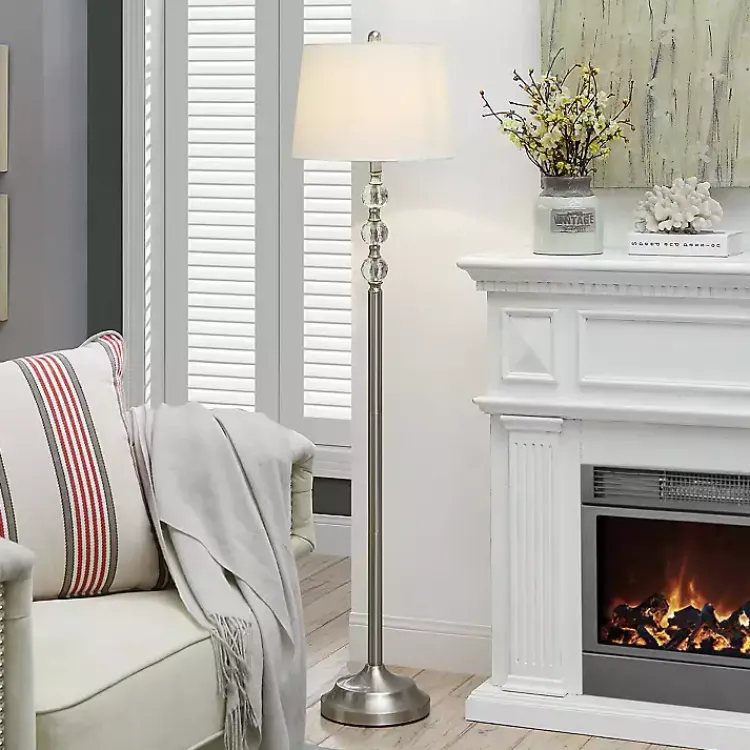 Floor Lamps-Kirklands Home Crystal Spheres Brushed Nickel Floor Lamp White