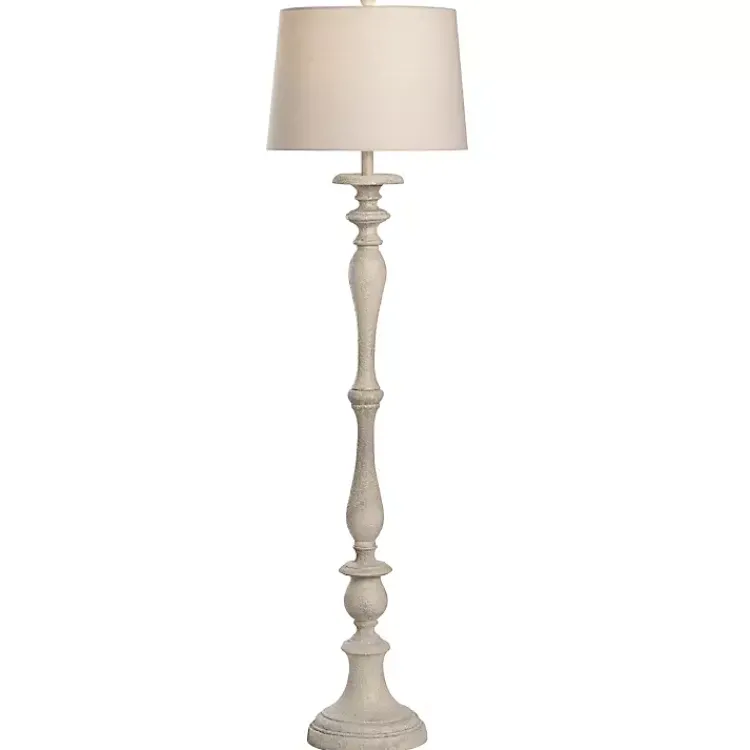 Floor Lamps-Kirklands Home Distressed Taupe Finish Floor Lamp White