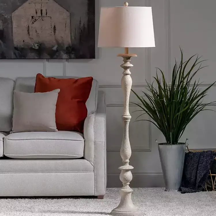 Floor Lamps-Kirklands Home Distressed Taupe Finish Floor Lamp White