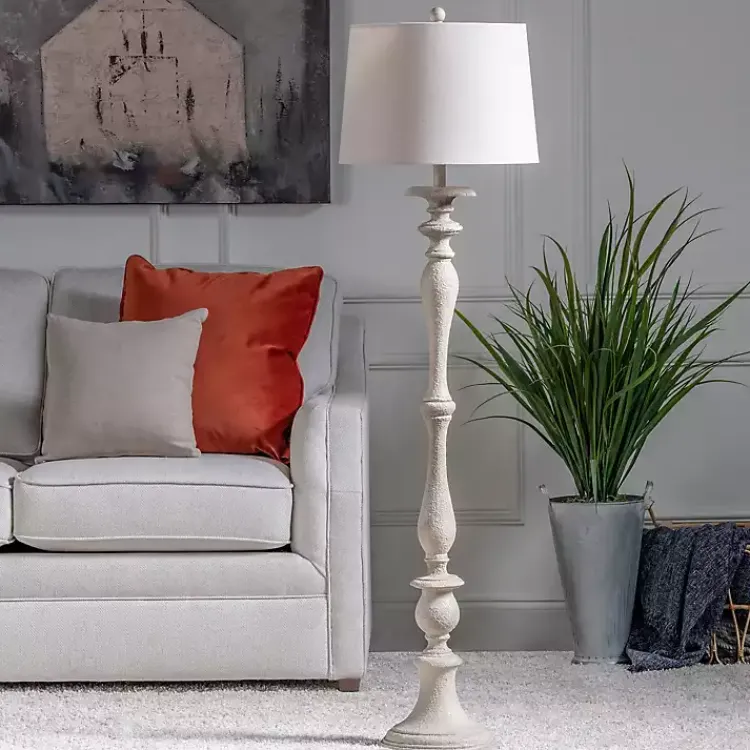 Floor Lamps-Kirklands Home Distressed Taupe Finish Floor Lamp White