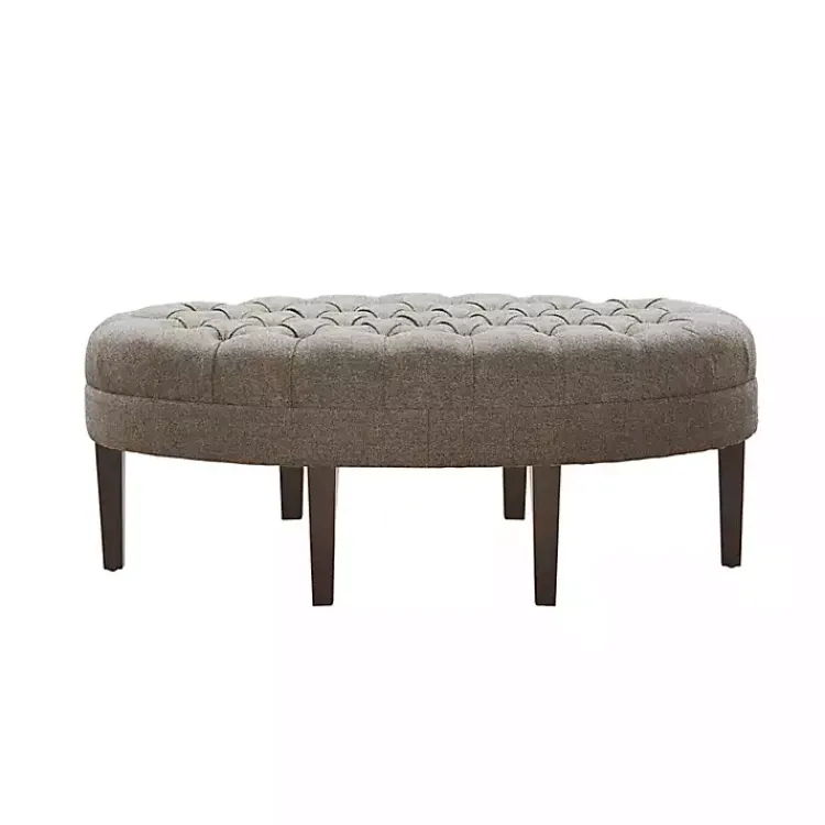 Benches & Ottomans-Kirklands Home Cory Tufted Beige Linen Ottoman Gray