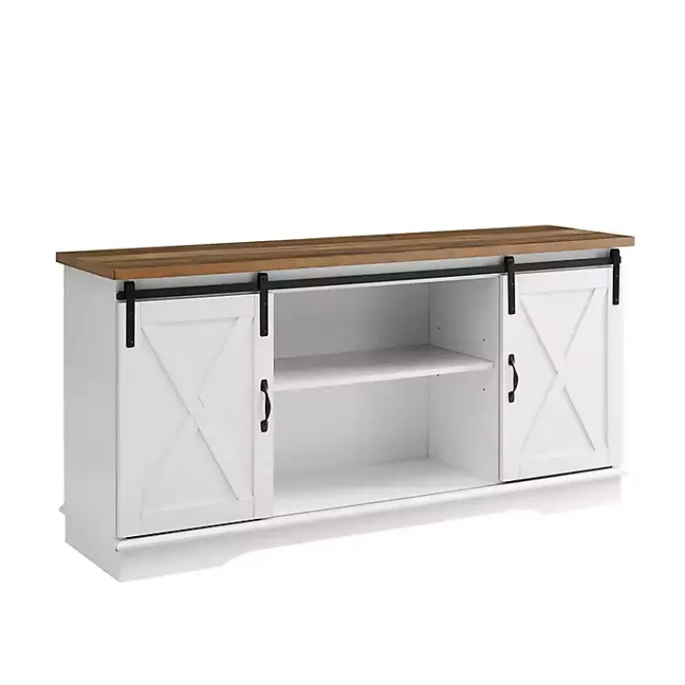 Tv Stands & Media Consoles-Kirklands Home Sliding Door Rustic Oak Top TV Stand White