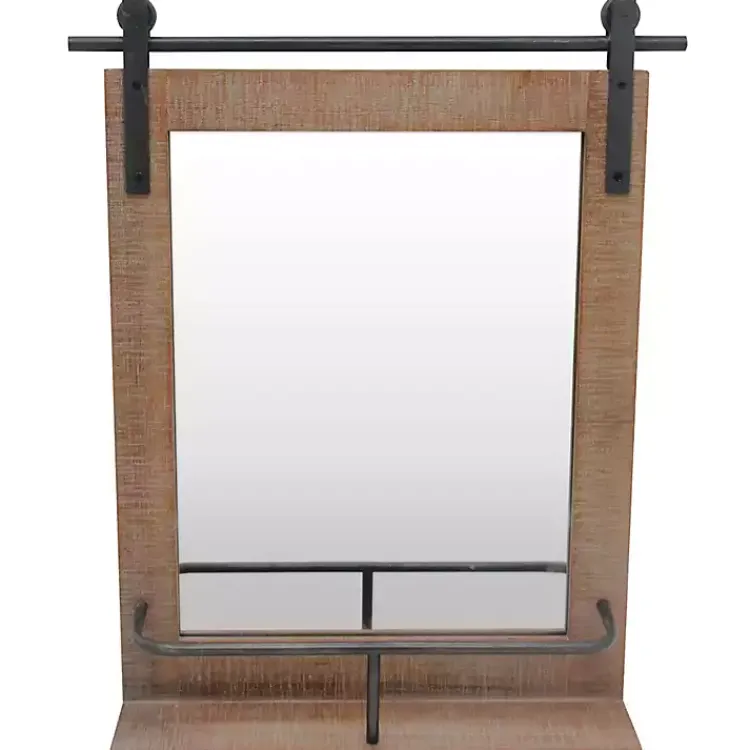 Decorative Mirrors-Kirklands Home Barn Door Mirror with Shelf Brown