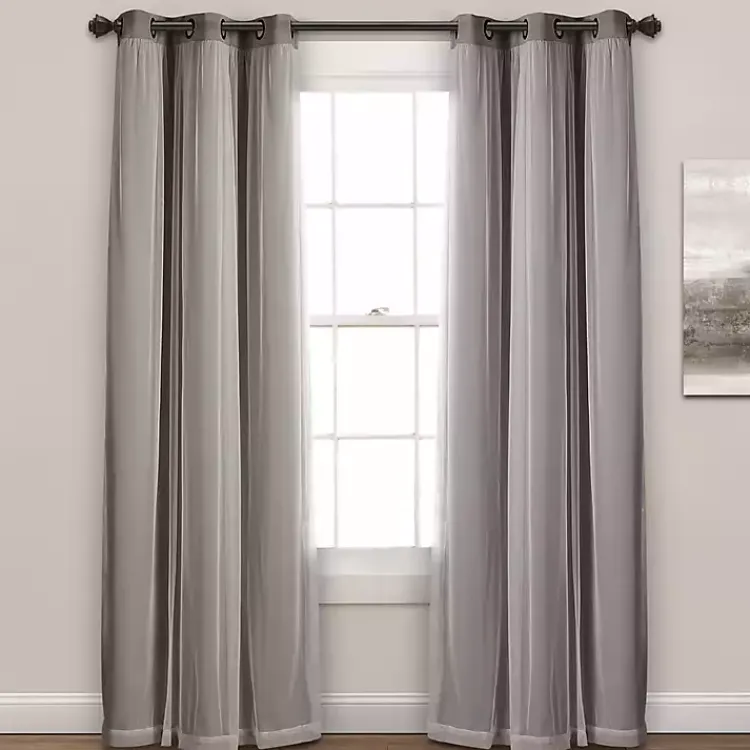 Curtains & Drapes-Kirklands Home Curtain Panel Set with Overlay, 95 in. Gray