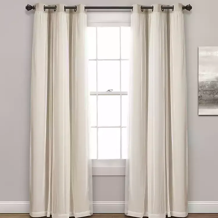 Curtains & Drapes-Kirklands Home Wheat Curtain Panel Set with Overlay, 108 in. Ivory