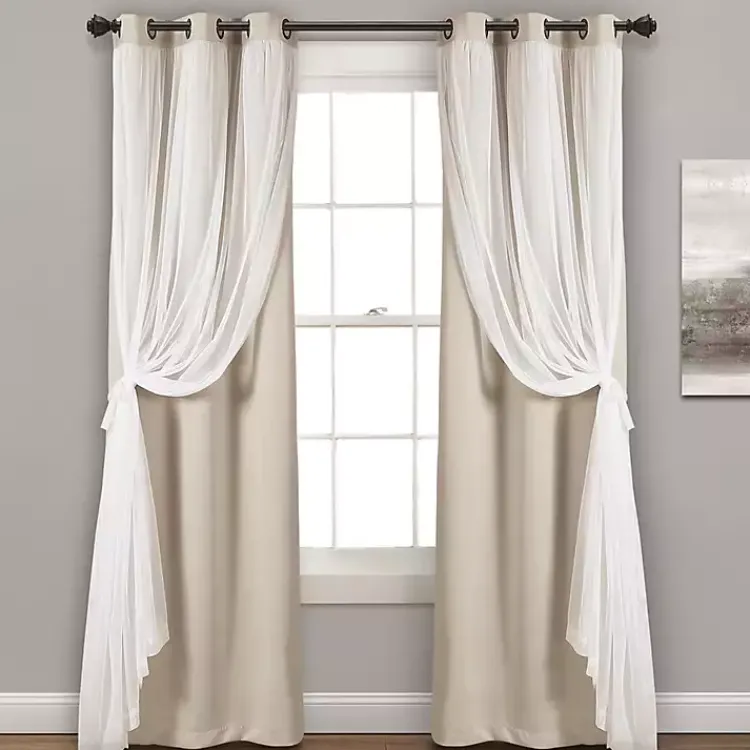 Curtains & Drapes-Kirklands Home Wheat Curtain Panel Set with Overlay, 108 in. Ivory