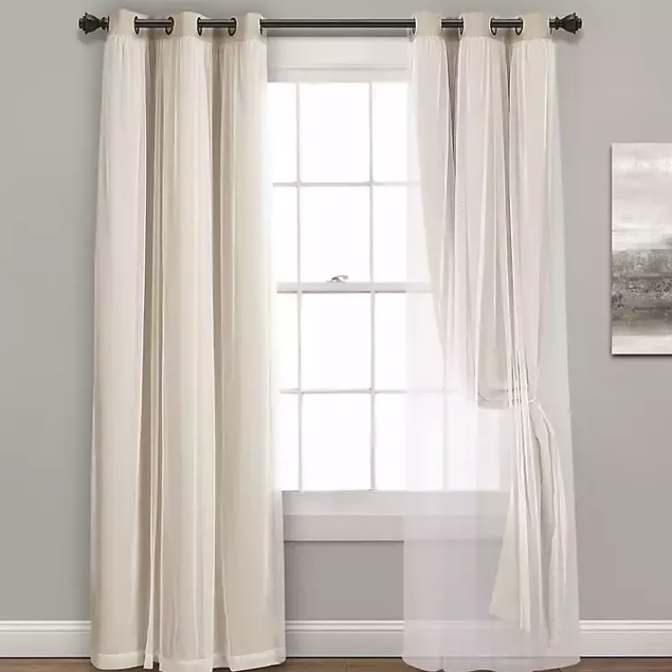 Curtains & Drapes-Kirklands Home Wheat Curtain Panel Set with Overlay, 108 in. Ivory