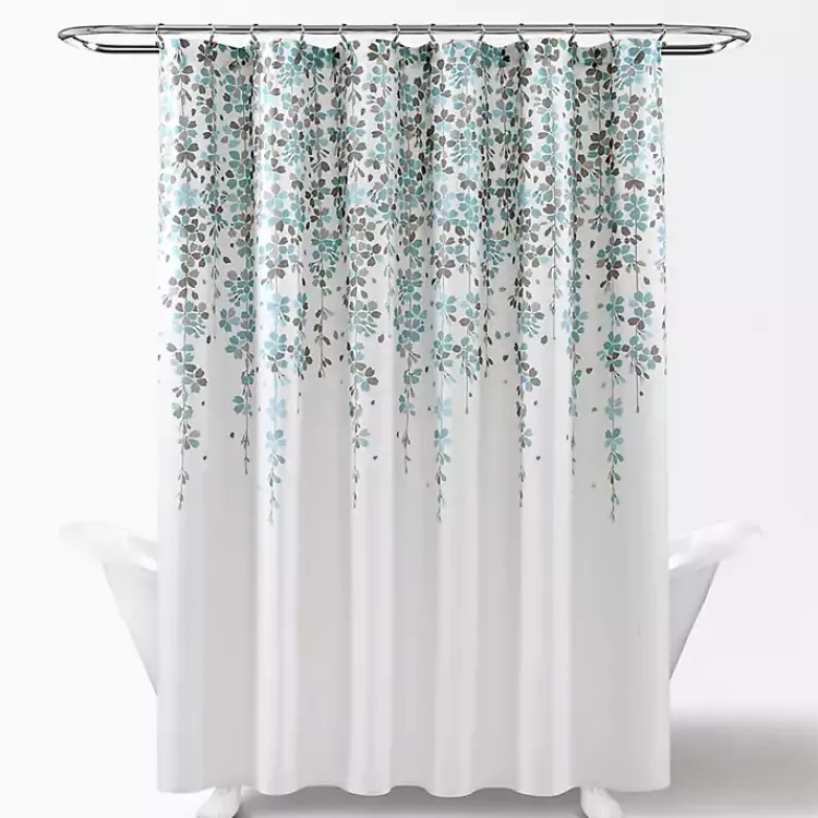 Shower Curtains-Kirklands Home and Gray Weeping Flower Shower Curtain Blue
