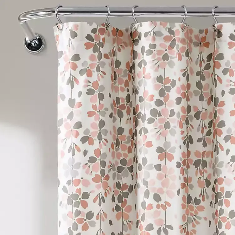 Shower Curtains-Kirklands Home Blush and Gray Weeping Flower Shower Curtain Pink
