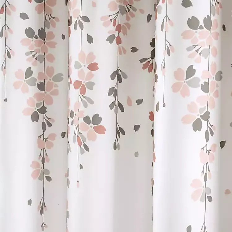 Shower Curtains-Kirklands Home Blush and Gray Weeping Flower Shower Curtain Pink