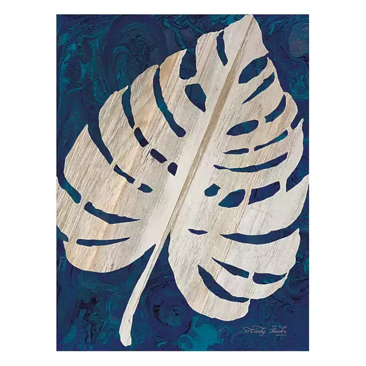 Canvas Art-Kirklands Home Navy Monstera Leaf Giclee Canvas Art Print