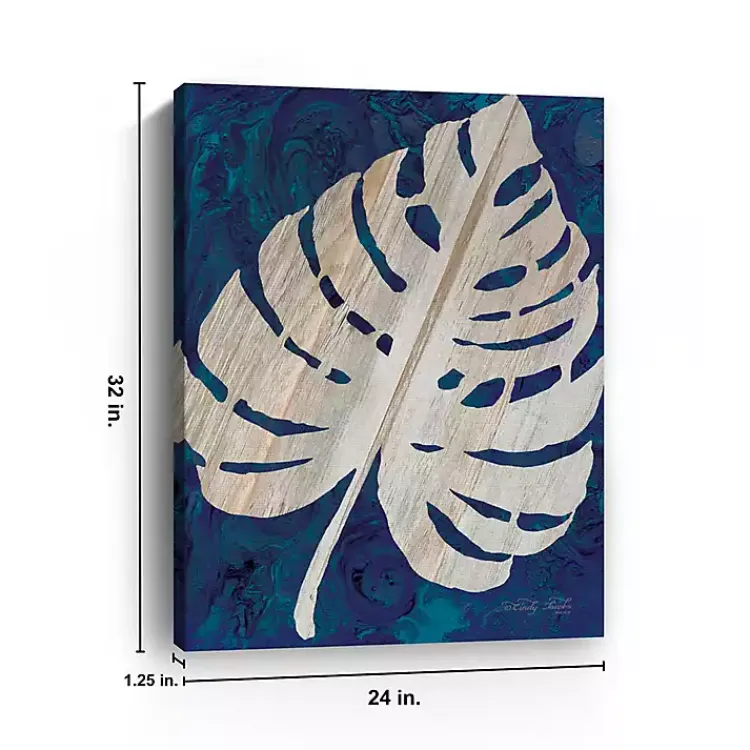 Canvas Art-Kirklands Home Navy Monstera Leaf Giclee Canvas Art Print