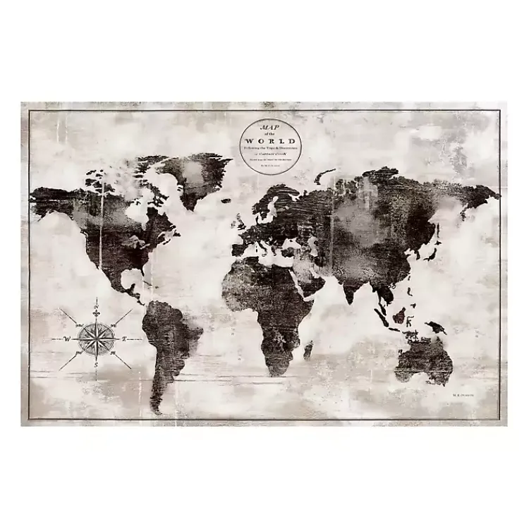 Canvas Art-Kirklands Home Black and White World Map Giclee Canvas Art Print