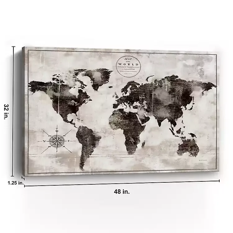 Canvas Art-Kirklands Home Black and White World Map Giclee Canvas Art Print