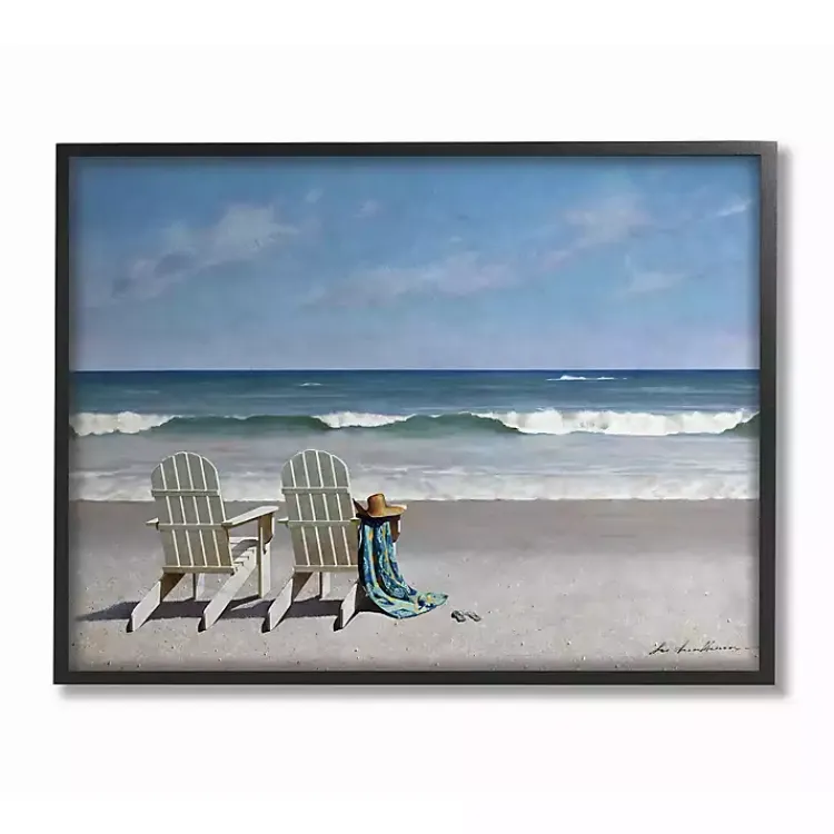 Framed Art-Kirklands Home White Chairs on the Beach Framed Giclee Canvas Art