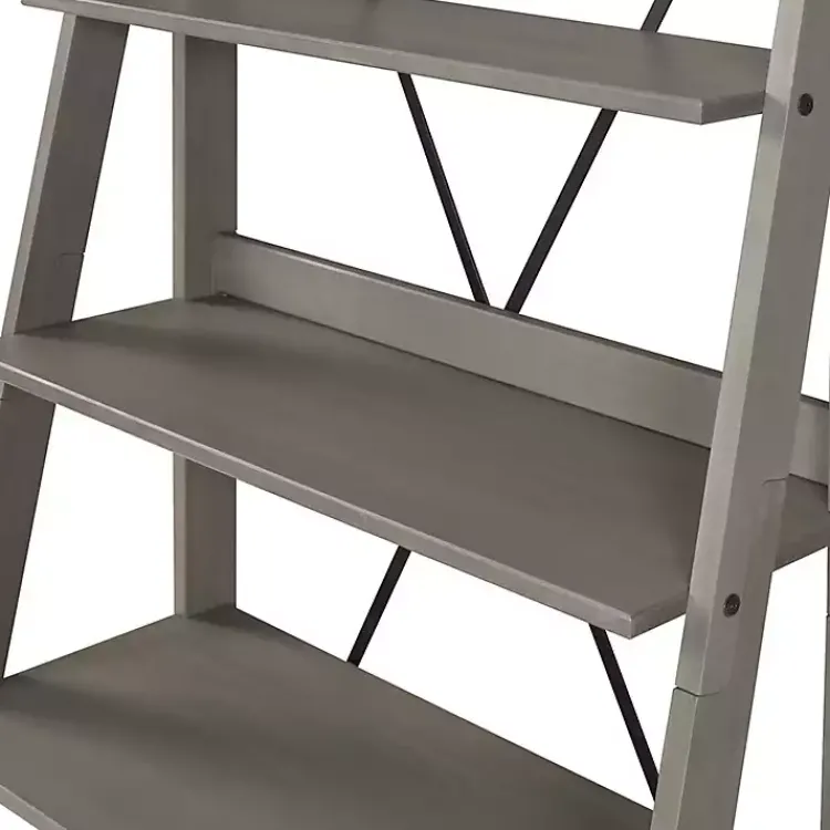 Bookshelves-Kirklands Home Gray Solid Wood Ladder Bookshelf