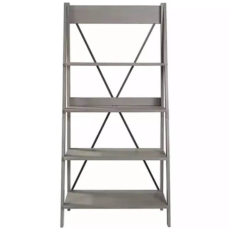 Bookshelves-Kirklands Home Gray Solid Wood Ladder Bookshelf