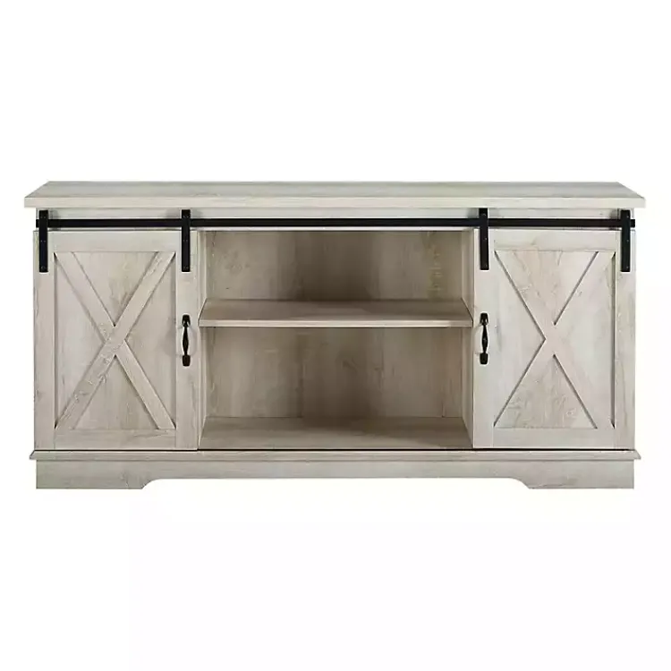 Tv Stands & Media Consoles-Kirklands Home Oak Sliding Barn Door TV Stand White