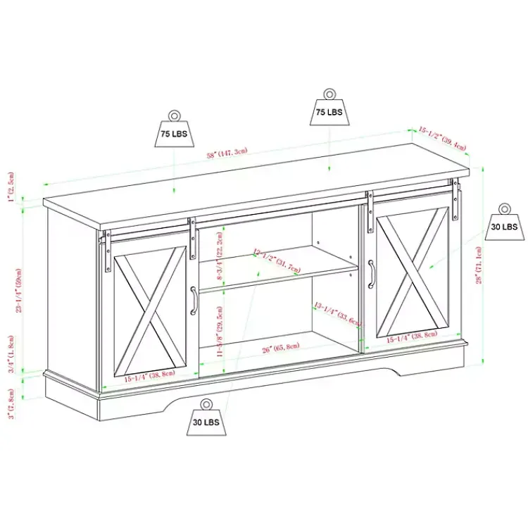 Tv Stands & Media Consoles-Kirklands Home Oak Sliding Barn Door TV Stand White