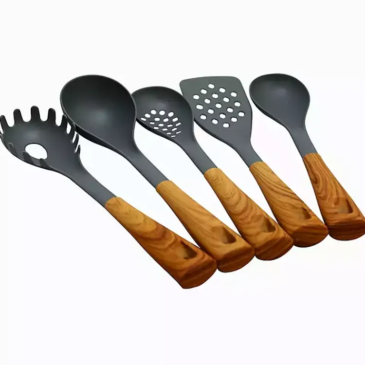 Serving & Entertaining-Kirklands Home Nylon Wood Inspired 5-pc. Kitchen Tool Set Gray