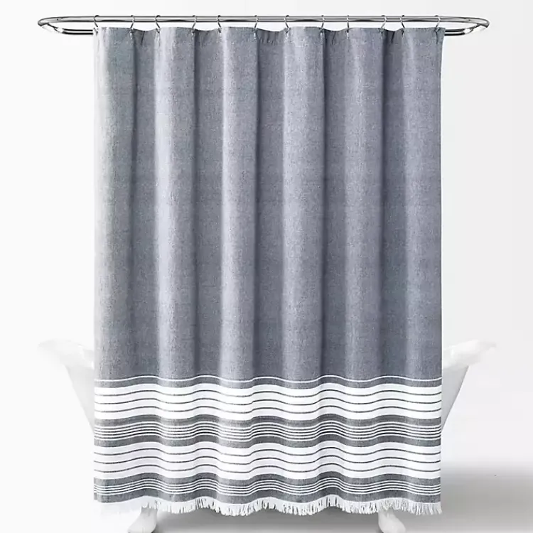 Shower Curtains-Kirklands Home Navy Nantucket Tassel Fringe Shower Curtain Blue