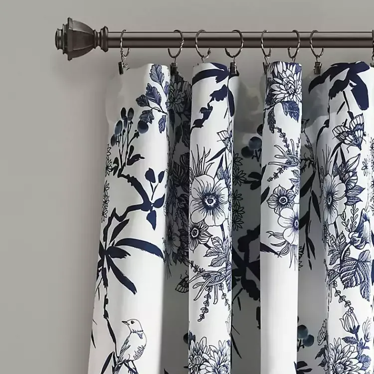 Curtains & Drapes-Kirklands Home Navy Botanical Garden Curtain Panel Set, 95 in. Blue