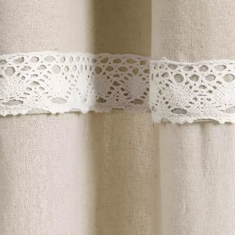 Curtains & Drapes-Kirklands Home Dark Linen Lace Curtain Panel Set, 84 in. Tan