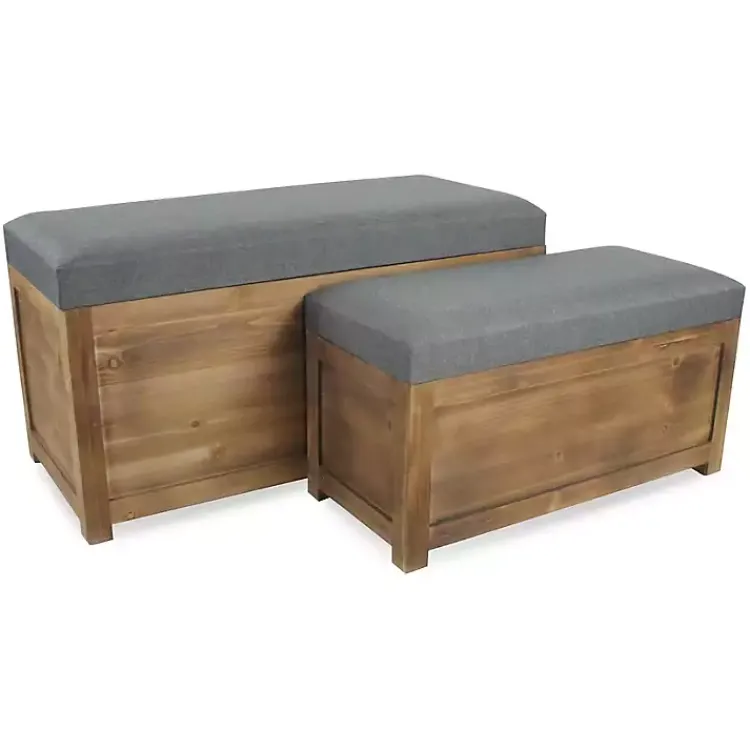 Benches & Ottomans-Kirklands Home Cushioned Storage Benches, Set of 2 Gray