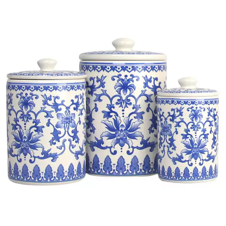 Kitchen Storage-Kirklands Home Blue and White Classic Ceramic Canisters, Set of 3