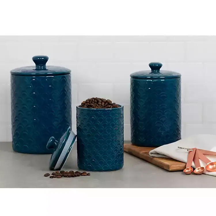 Kitchen Storage-Kirklands Home Navy Atlantic Ceramic Canisters, Set of 3 Blue
