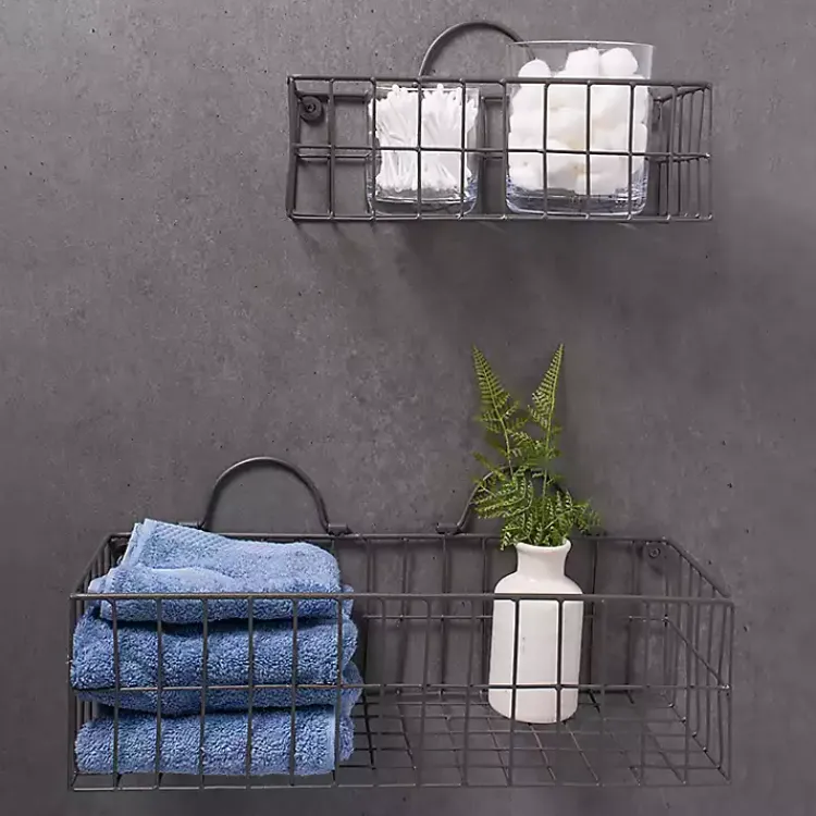 Shelves-Kirklands Home Gray Wire Wall Baskets, Set of 2
