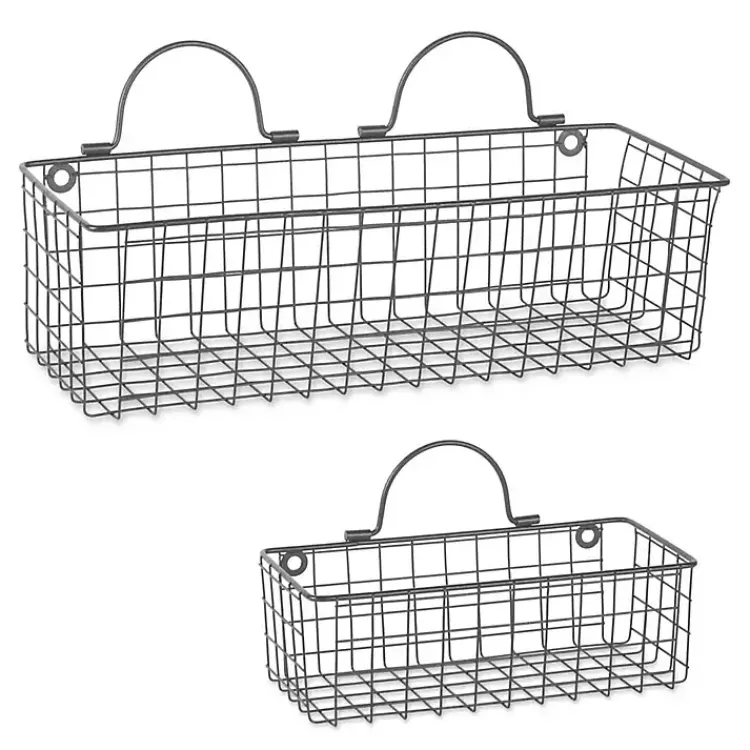 Shelves-Kirklands Home Gray Wire Wall Baskets, Set of 2