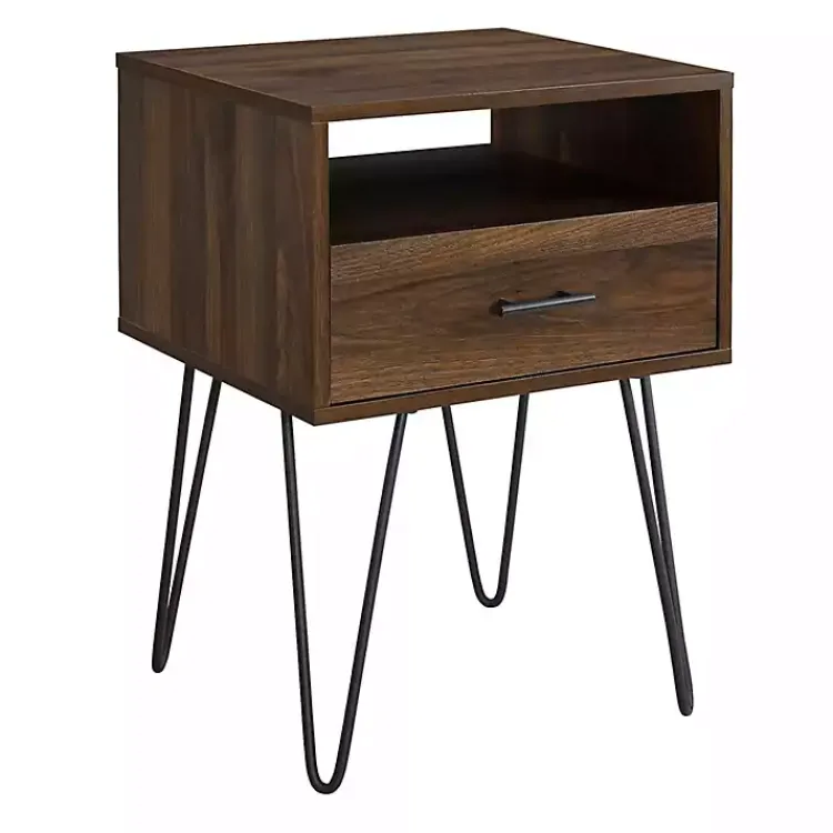 Accent & End Tables-Kirklands Home Dark Walnut Modern Farmhouse Side Table Brown