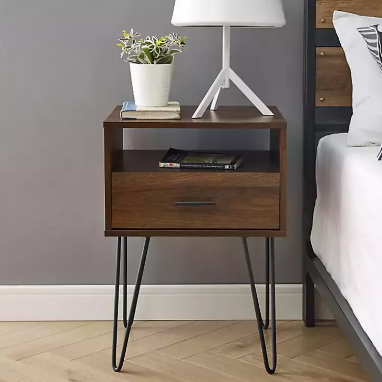 Accent & End Tables-Kirklands Home Dark Walnut Modern Farmhouse Side Table Brown