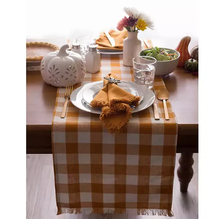 Table Linens-Kirklands Home Pumpkin Spice Checkered Table Runner