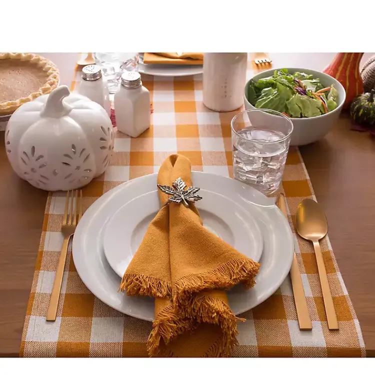 Table Linens-Kirklands Home Pumpkin Spice Checkered Table Runner