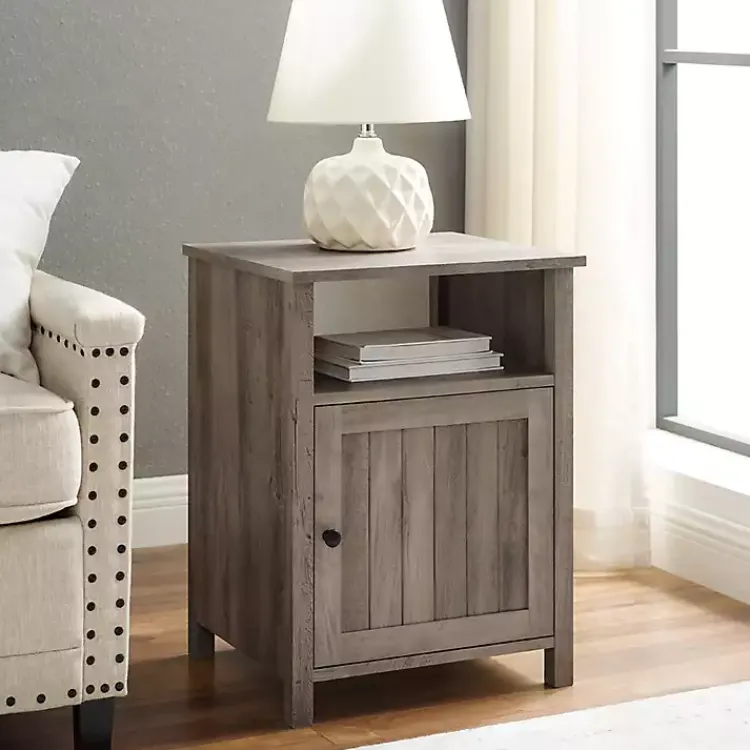Accent & End Tables-Kirklands Home Wash Grooved Door Side Table Gray