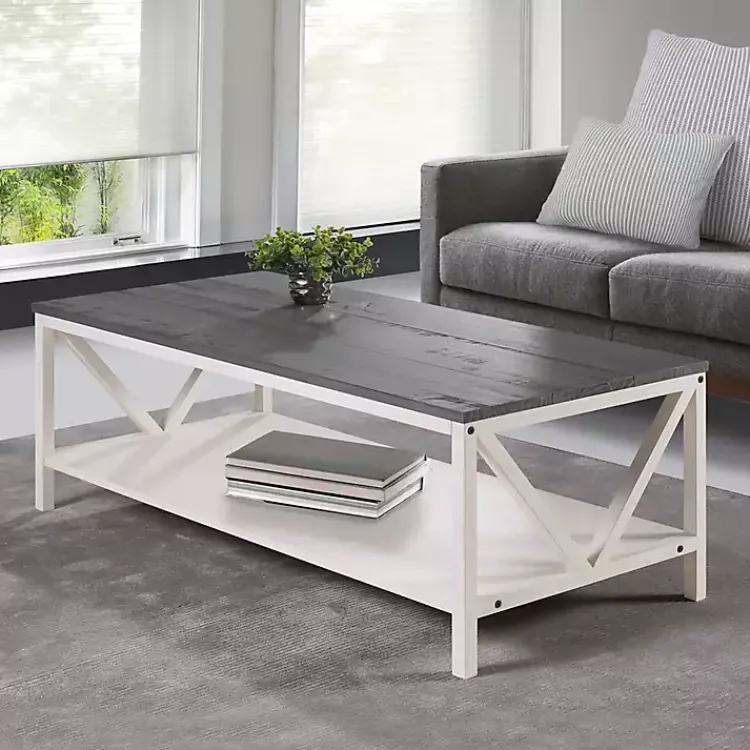 Coffee Tables-Kirklands Home Gray and Barnwood Coffee Table White