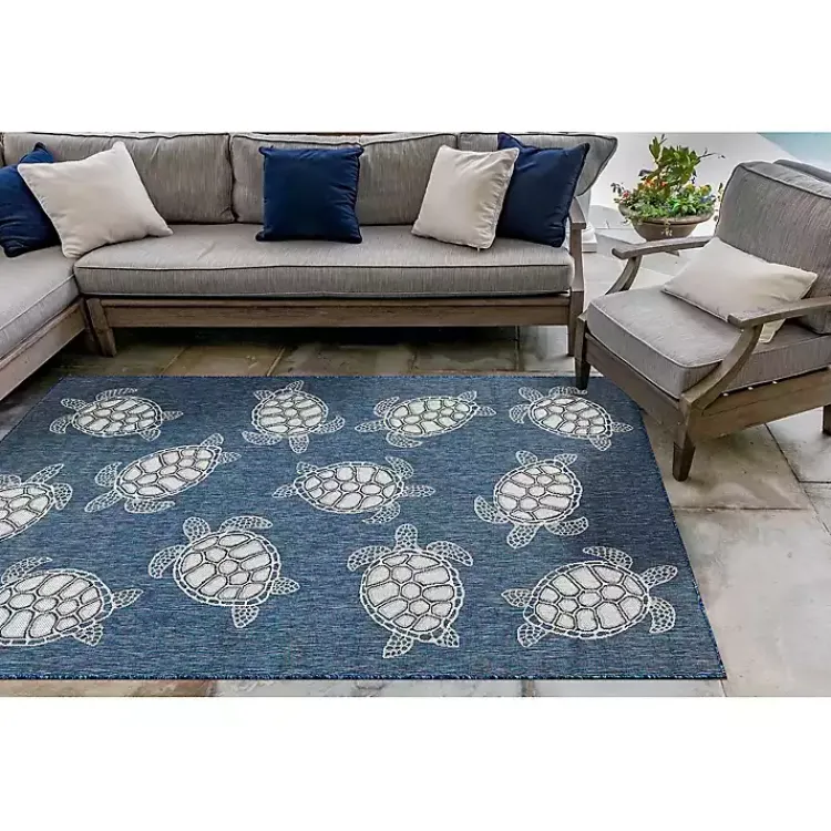 Area Rugs-Kirklands Home Navy Harrison Turtle Indoor/Outdoor Area Rug, 4x7 Blue