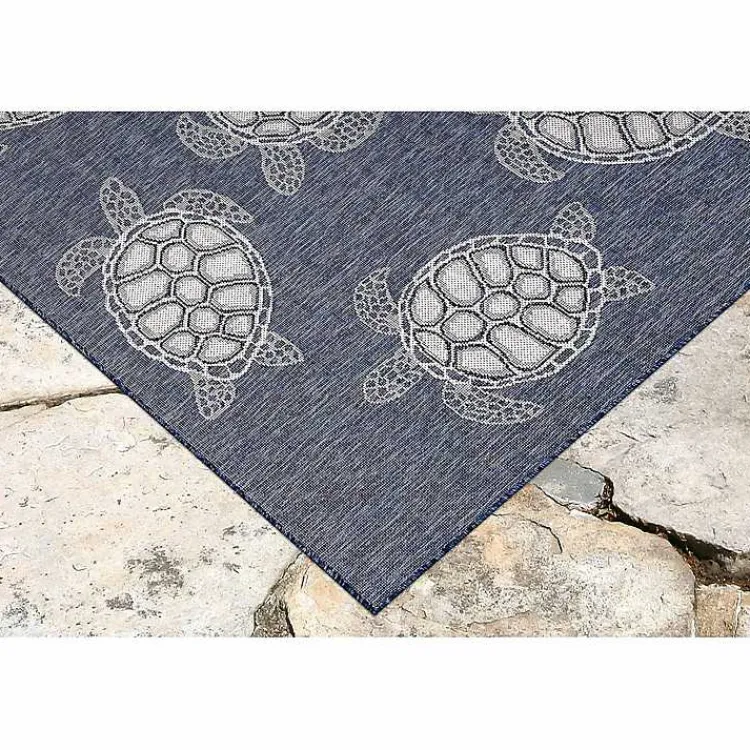 Area Rugs-Kirklands Home Navy Harrison Turtle Indoor/Outdoor Area Rug, 4x7 Blue