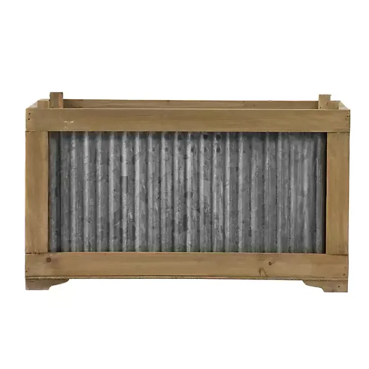 Planters-Kirklands Home Wood Planters with Galvanized Sides, Set of 2