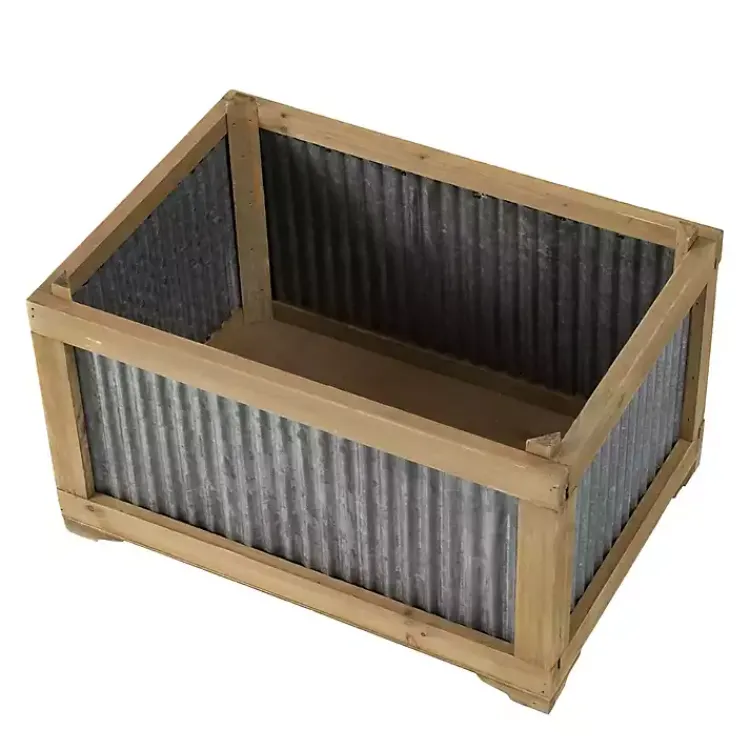 Planters-Kirklands Home Wood Planters with Galvanized Sides, Set of 2